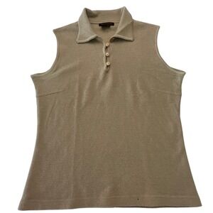 Simon Chang Wool Sleeveless Top, Collared Button Down Blouse,‎ Women's Large